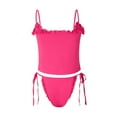thumbnail image 3 of Fortune 2pcs Women Ruffles Underwear Set, Sleeveless Ruched Sling Vest+Low Waist Tie Up Thong, 3 of 9