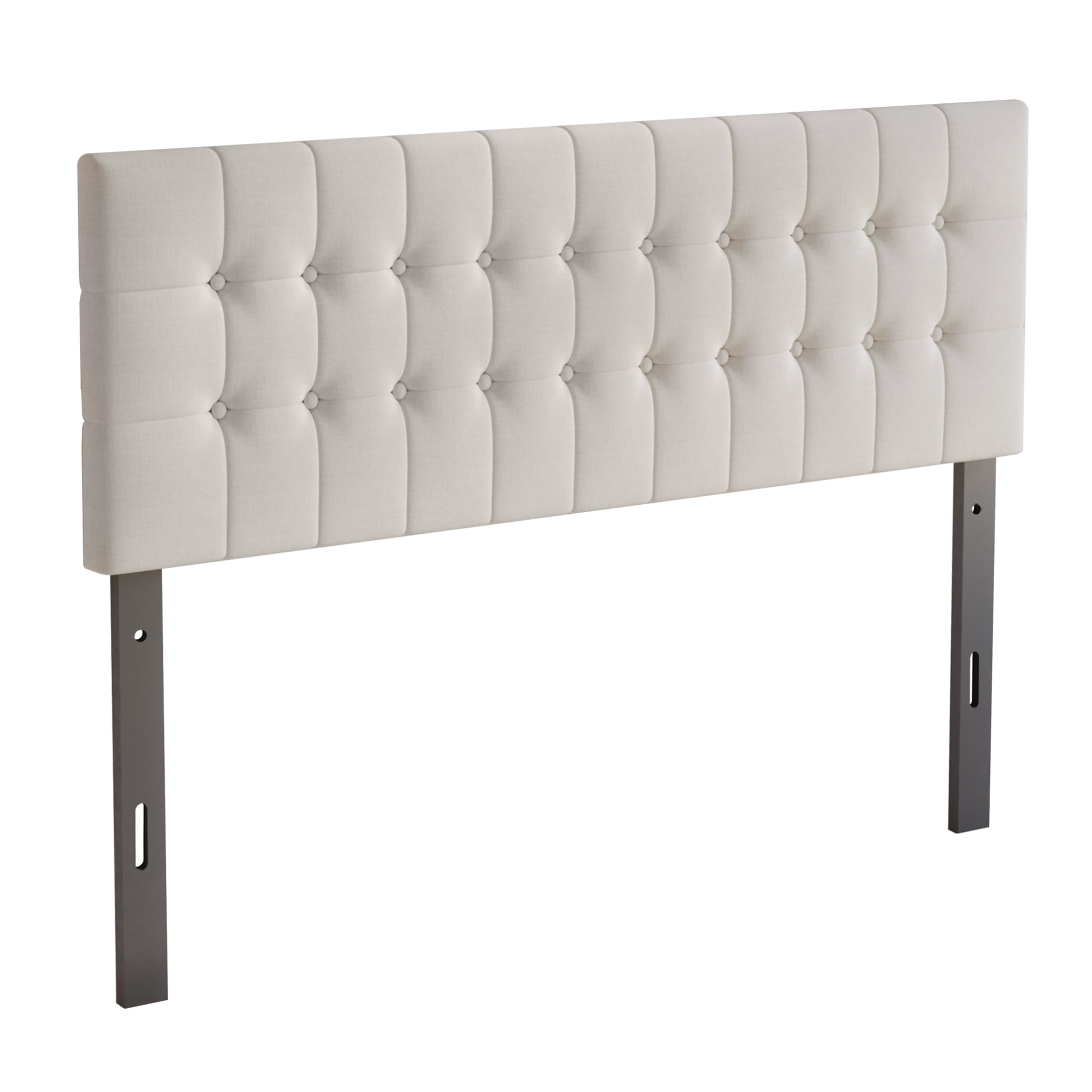 Castle Place Upholstered Button Tufted Linen Headboard, Warm Grey, King