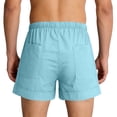 thumbnail image 4 of Summer Beach Linen Shorts For Men Solid Color Elastic Drawstring Waist Multi-Pocket Shorts Lightweight Comfortable Casual Shorts Perfect For Seaside Vacation Daily Wear Light Blue M, 4 of 7
