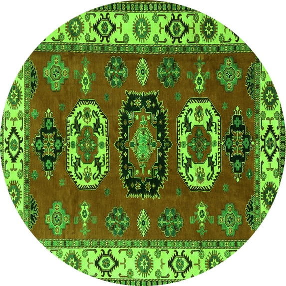 Ahgly Company Indoor Round Geometric Green Traditional Area Rugs, 8' Round