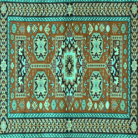 Ahgly Company Machine Washable Indoor Square Persian Turquoise Blue Traditional Area Rugs, 3' Square