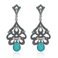 thumbnail image 1 of Pendientes largos de cristal con forma de flor bohemia a la moda para mujer, joyería en forma de V, azul, 1 of 4