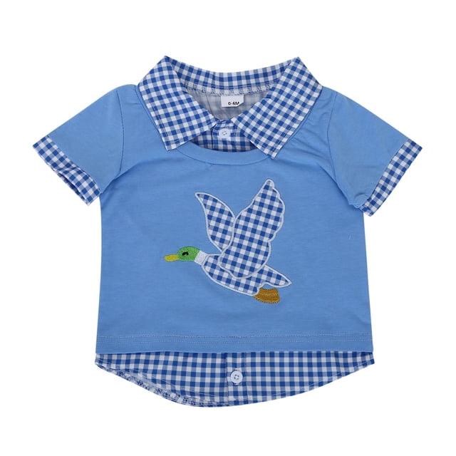 Xuewenshw Boys Cute Print Embroidery Lapel Plaid Two Tops T Shirt Medium
