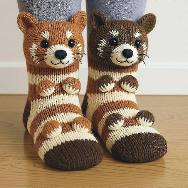 Novelty Cartoon Animal Socks - Christmas Gifts: Cat & Deer Warm Winter Socks for Girls & Women