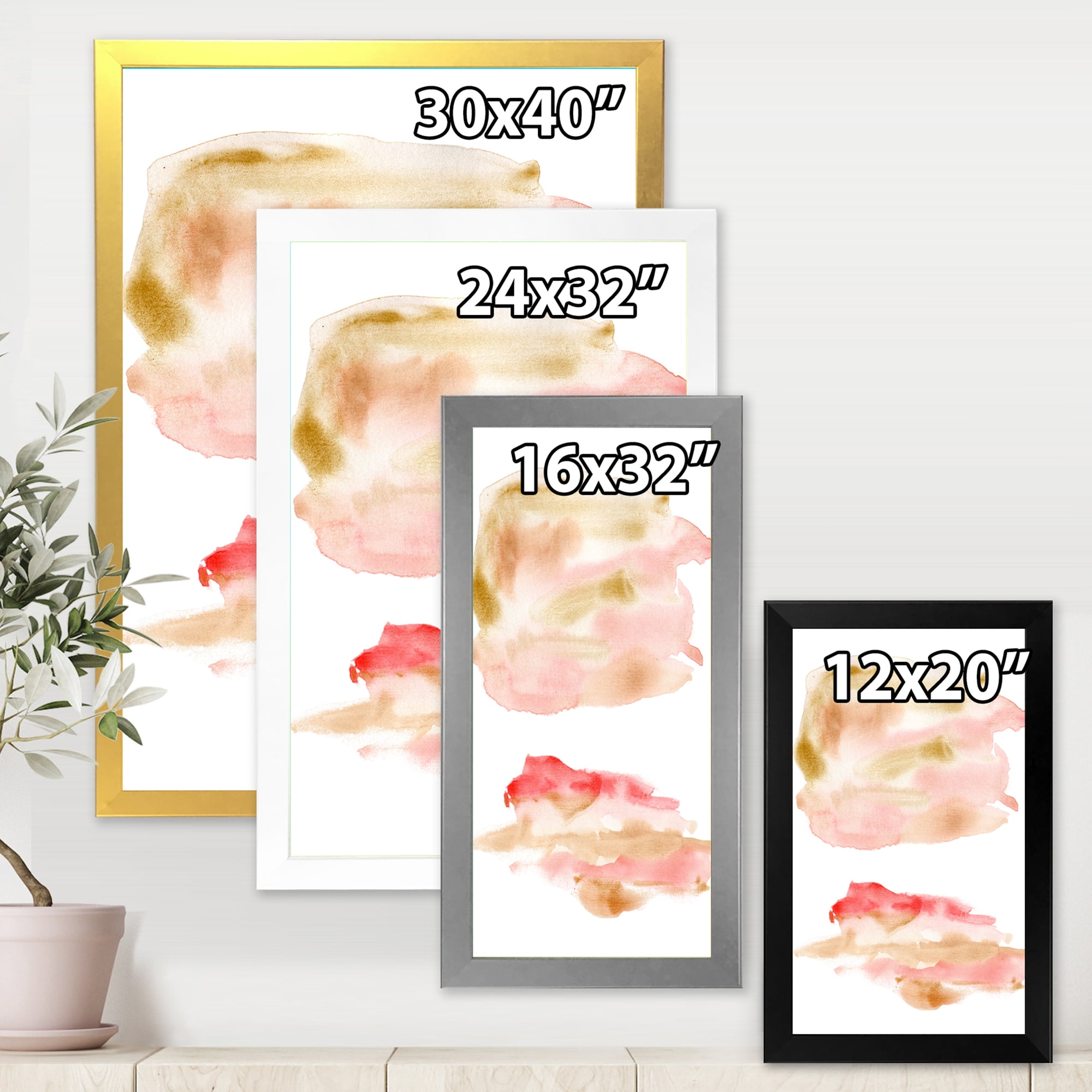 Designart 'Abstract Clouds Set With Pink Gold Beige and Red' Modern Framed Art Print