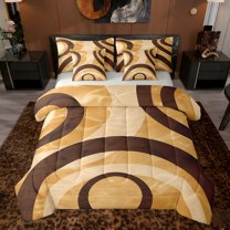 Feelyou Abstract Lines Bedding Comforter Set 7pcs, Brown Cycle Stripes Queen Bedding Sets