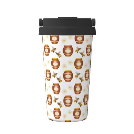 

Gaeub Wooden Barrels With Honey Print Travel Mug Insulated Coffee Mug with Leakproof Lid Travel Coffee Mug Vacuum Stainless Steel Double Walled Reusable Coffee Cup