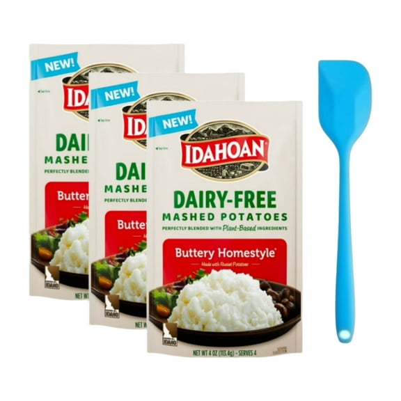Idahoan Dairy-Free Buttery Homestyle Mashed Potatoes, 4 oz (3 Pack) with Spatula