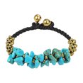 thumbnail image 2 of Surfer Inspired Reconstructed Turquoise & Brass Beads with Bell Toggle Bracelet, 2 of 3