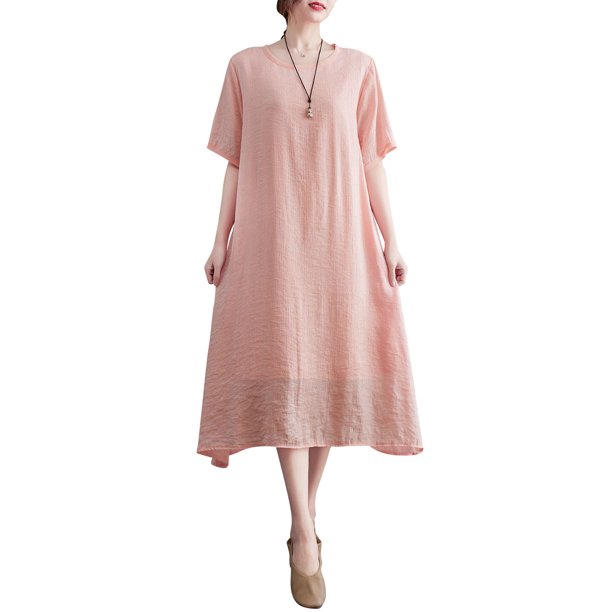 Vestido suelto de mujer con bolsillos Medias mangas Vestido de playa de vacaciones CACAGOO Vestido