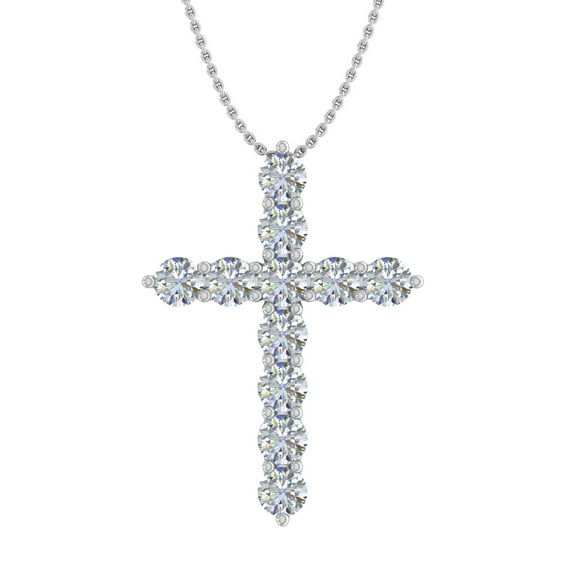 1 Carat Diamond Cross Pendant Necklace in 10K White Gold (With Silver Chain)