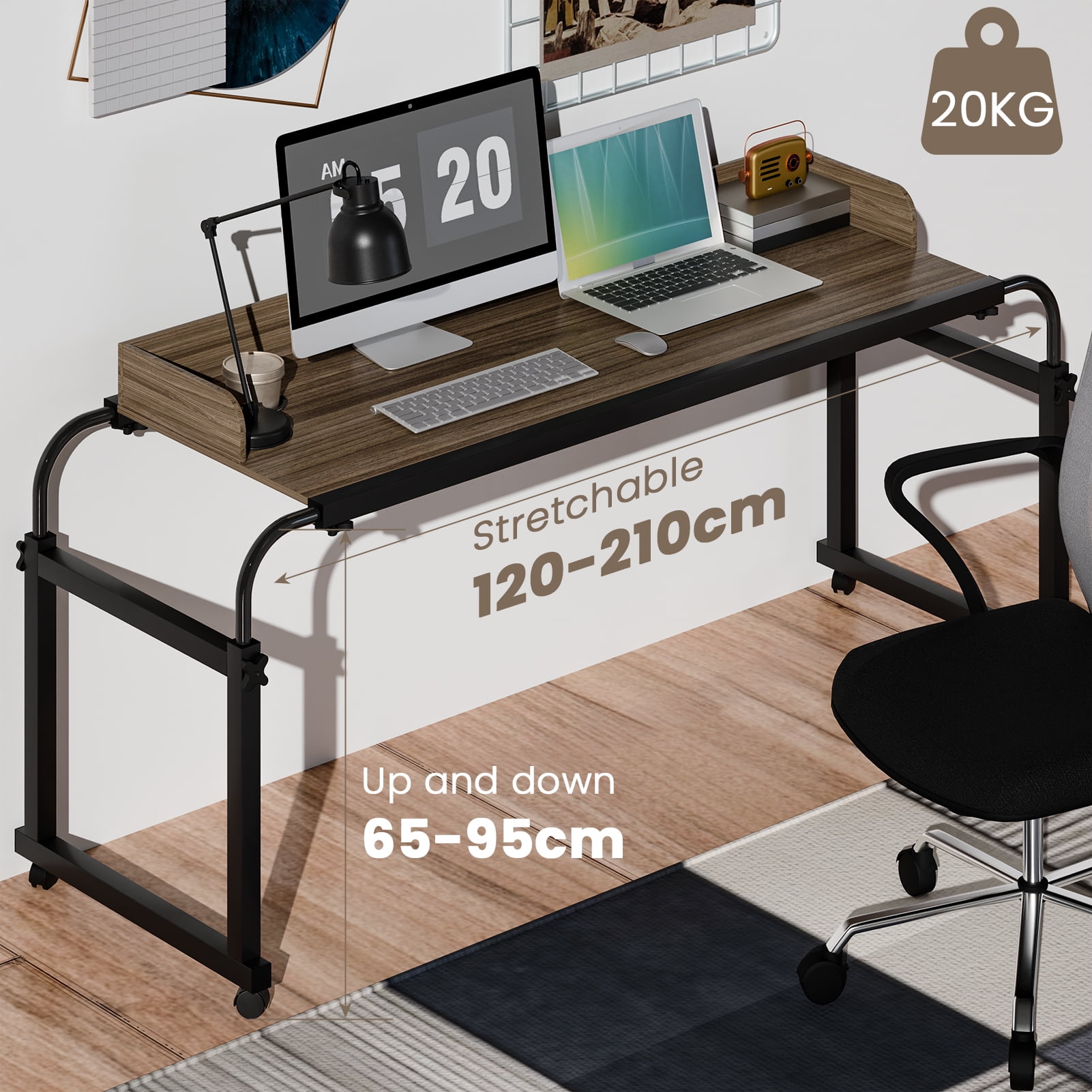 Hyasfey Standing Workstation Table,Overbed Table with 360 Degree Wheels, Mobile Bed Desk with Baffle, Cup Holder, Length Height Adjustable
