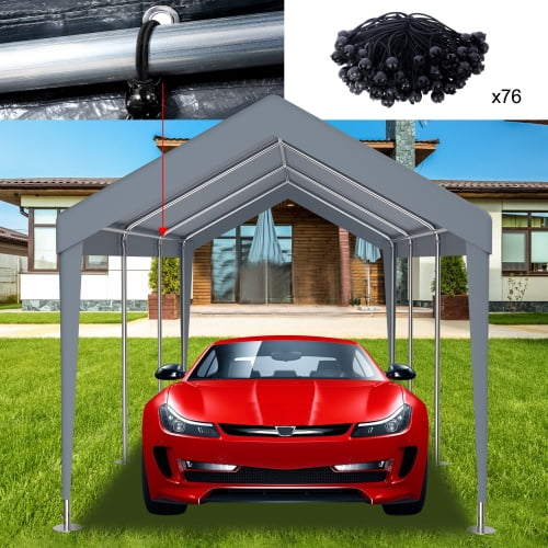 DEGUO 12x20ft Carport Replacement Canopy Cover, Waterproof & UV Protected Tarp with 76 Elastic Buckles Suit for Garage Shelter, Frame is Not Included,grey