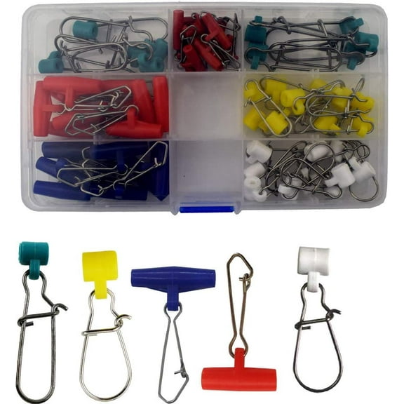 30pcs Fast Lock Fishing Line Slide Snap Swivel with 5# Stainless Steel Snap Clips for Fishing Mix Color