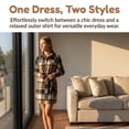 thumbnail image 6 of Women Plaid Polyester Shirt Dresses, Casual Color Block Long Sleeve Fake Pocket Belted Woolen-Look Mini Shirt Dress, 6 of 6
