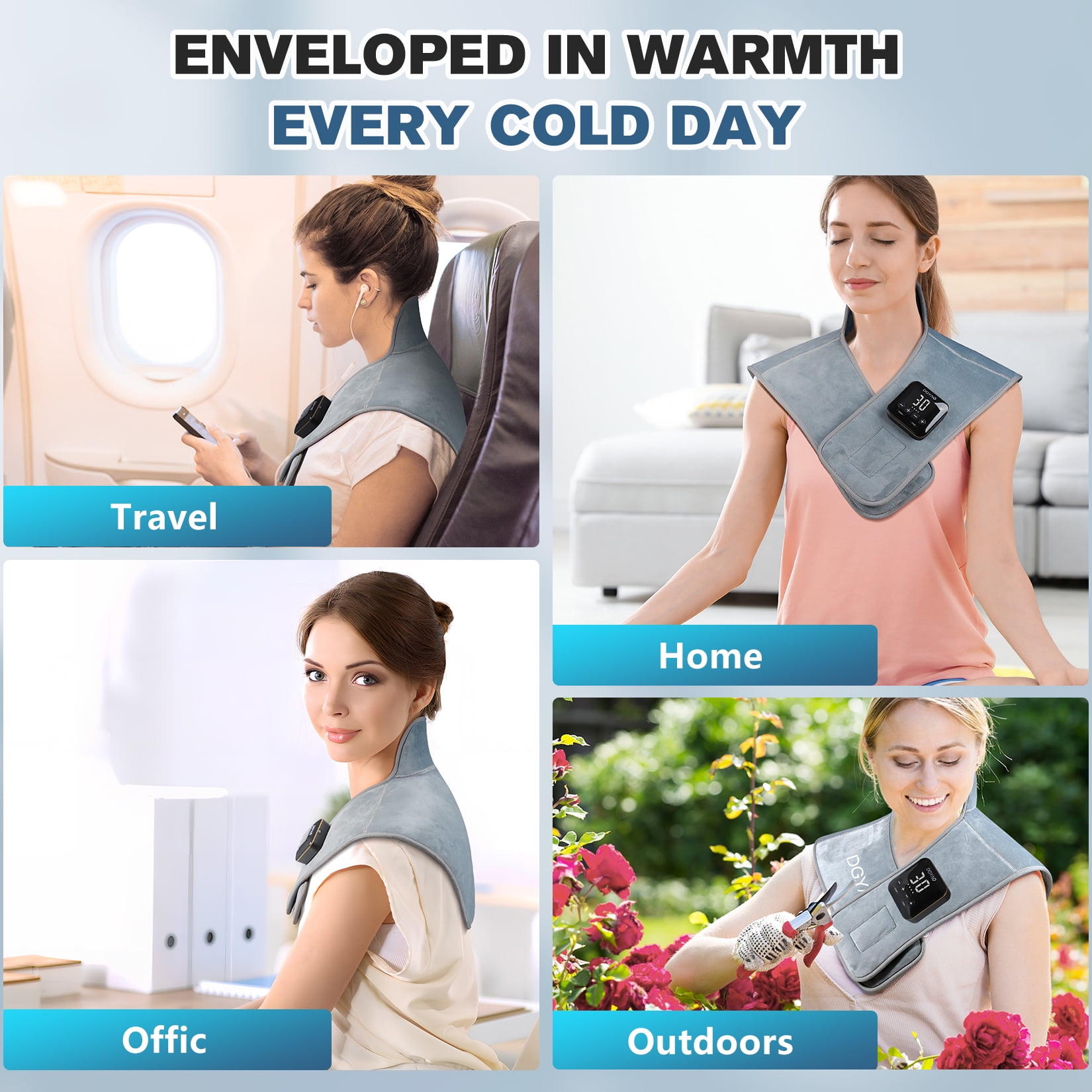 DGYAO Heating Pad Back Brace for Back Muscle Joint Relax with 7 Vibration Modes - USB Rechargeable Battery Included Cordless