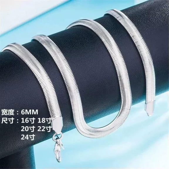 EOEMY 925 Sterling Silver Fine 6mm Soft Flat Snake Bone Chain Necklace For Men Woman-16