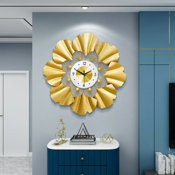 Miumaeov Large Gold Wall Clock 28 Inch Modern Battery Operated Ginkgo Biloba Silent Non Ticking for Decor