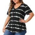 thumbnail image 2 of DARING DIVA Women's Plus Size V Neck Short Sleeve Loose Tie Dye Tunic Tops 1X Black, 2 of 6