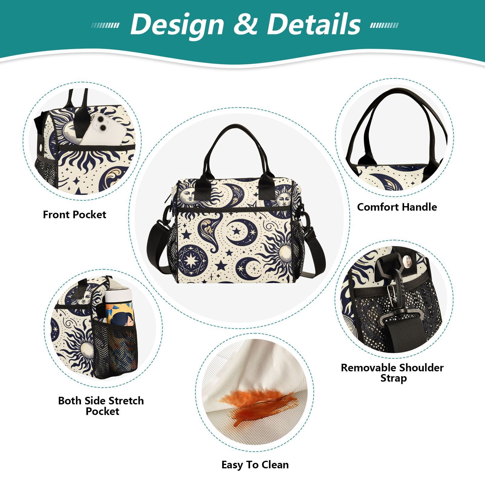 Sun and Moon Cooler Bag Lunch Bag Soft Cooler Cooling Tote Insulated Lunch Box for Adult Men Women