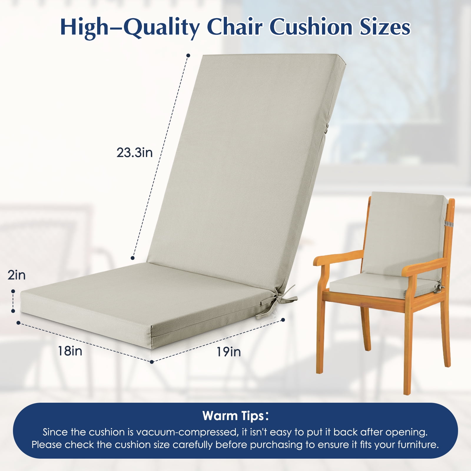 Outdoor Chair Cushions, Thick Patio Seat Cushions Outdoor Chair Pads, 42"L x 18"W Rectangle Waterproof Outdoor Chair Cushion Garden Sofa Couch Chair Pads, Premium Comfortable, Gray