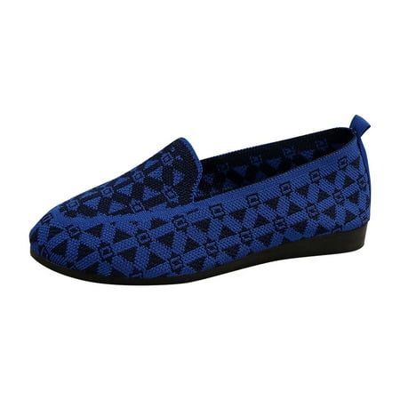 

Pyhlmscde Womens Wide Loafers Soft Sole Casual Slip on Flat Shoes Knitted Breathable Comfortable Driving Loafers Lightweight Geometric Pattern Leisure Shoes