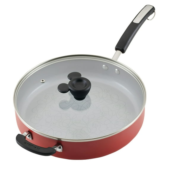 Farberware Disney Bon Voyage 4.5 Quart Ceramic Nonstick Saute Pan with Helper Handle and Lid, Dishwasher Safe, Red