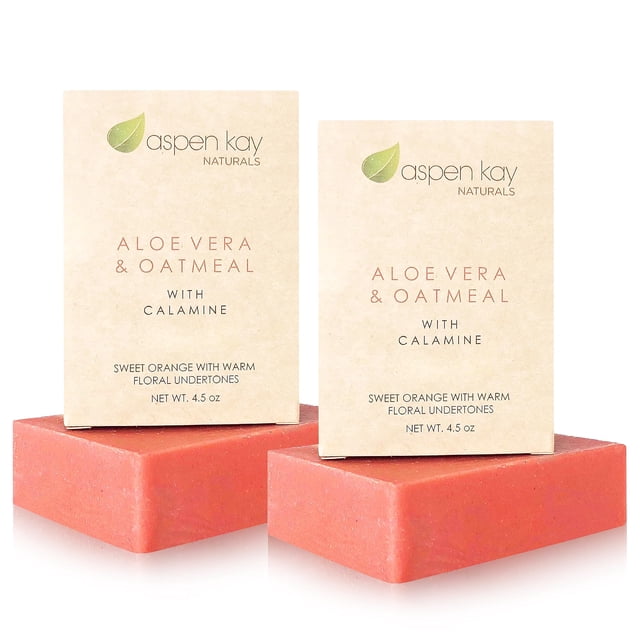 Aspen Kay Naturals Barra de jabón de calamina hecha a mano para rostro y cuerpo, aloe vera orgánico y avena coloidal, jabón natural con aceite orgánico para el cuidado de la piel, jabón suave, fabrica