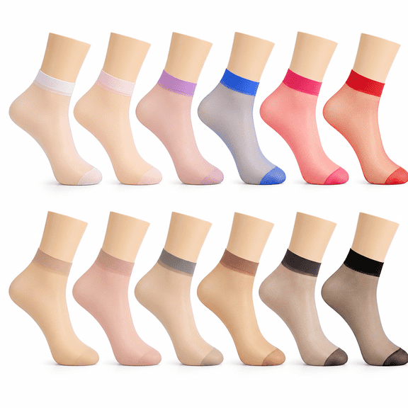 FLORNIX 2026 New 12 Pairs Sheer Ankle Socks Thin Nylon Transparent Ankle High Hosiery Socks Short Dress Stockings for Women and Girls