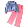thumbnail image 4 of LIIPEE Girls Outfits Fashion Striped Long Sleeve Crew Neck Tops Casual Solid Color Pants Two Piece Set Kids Daily Comfortable Breathable Soft Cute Clothing,Blue,7-8 Years, 4 of 9