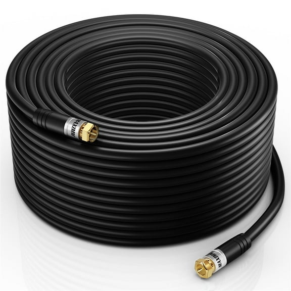 Maximm Coaxial Cable, 200 Feet, Black, RG6 F-Pin Triple Shielded UL CL2 in-Wall Rated RG6 Digital Audio/Video Includes Connectors and Cable Clips
