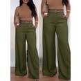 thumbnail image 4 of Women Fall Wide Leg Trousers High Elastic Waist Loose Pleated Long Flowy Palazzo Work Pants with Pockets Green S, 4 of 8