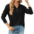 thumbnail image 2 of ATOYSOY Women's Long Sleeve Shirts Winter Loose Tops Workout Casual Blouse Pleated V Neck Button Sweatshirts Solid Color Pullover Spring Fashion Black L, 2 of 6