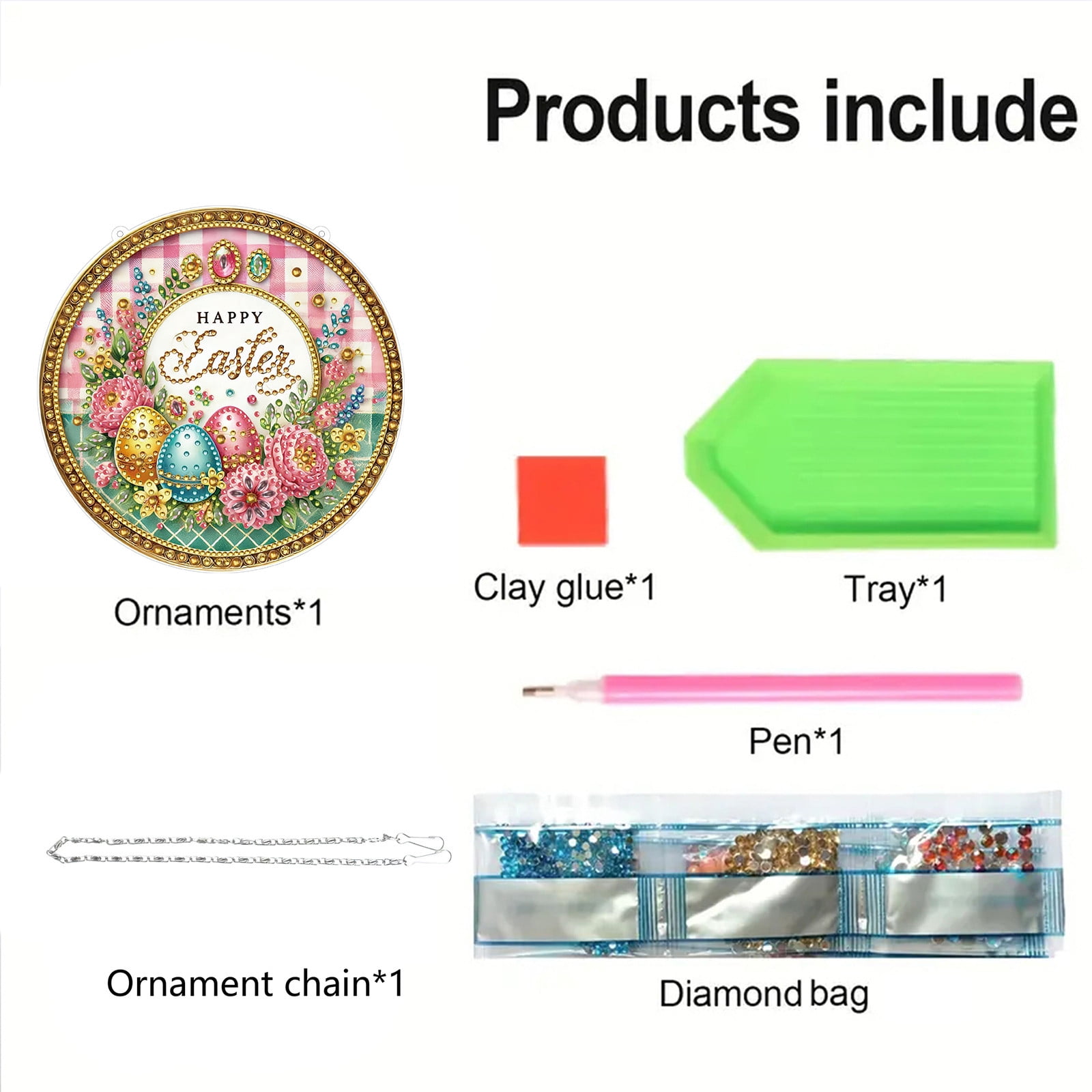 FLOPESN Circular Traditional-Style DIY Diamond Art Painting Pendant Easter Creative Design PET Material Home Decor Pendant