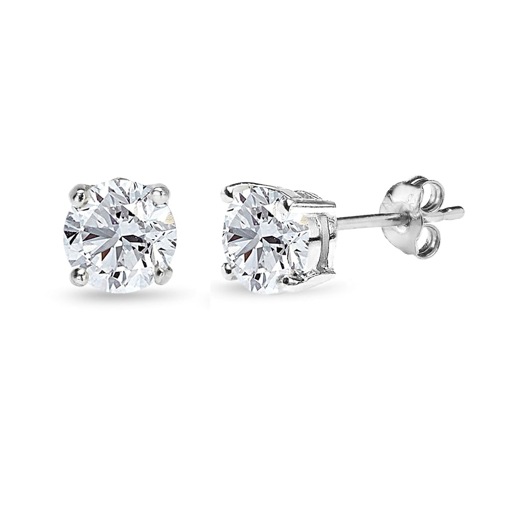 3mm to 7mm Square Clear CZ Cubic Zirconia April Birthstone Sterling Silver Stud Earrings Set