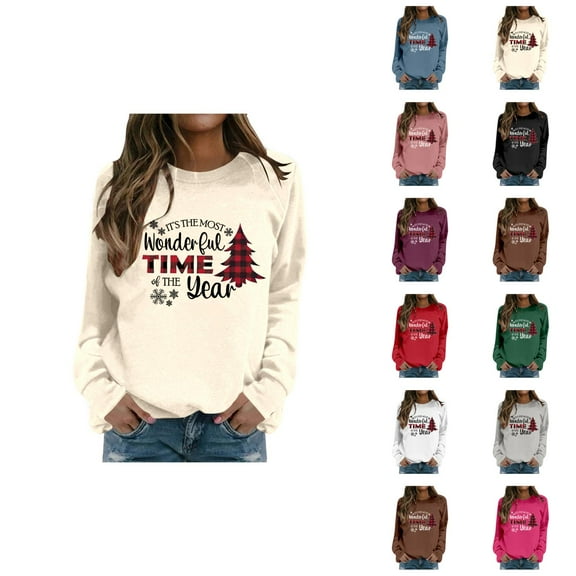 It's The Most Wonderful Time Of The Year Christmas Sweatshirts for Women Long Sleeve Crewneck Holiday Sweatshirt Pullover Top
