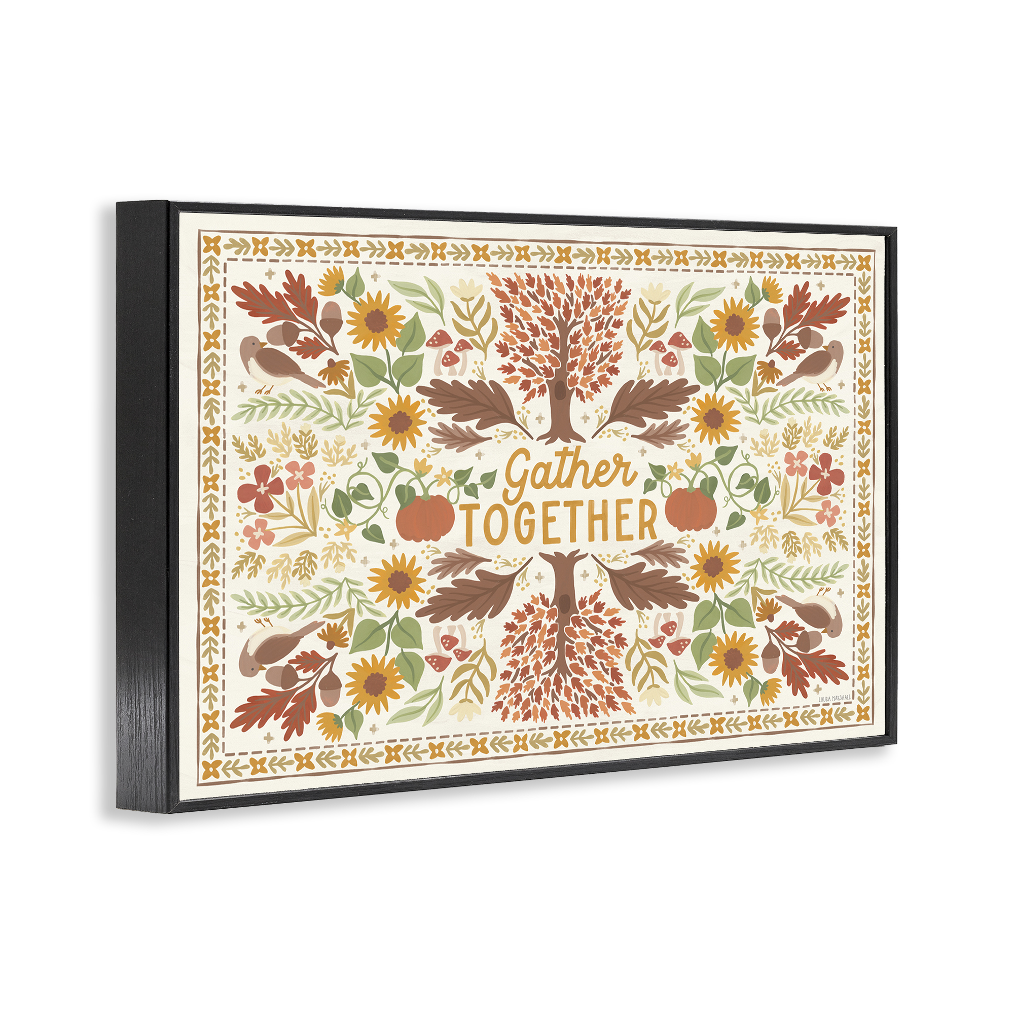 Stupell Industries Gather Together Pattern Landscape Painting Black Framed Art Prints Wall Art, 24 x 16