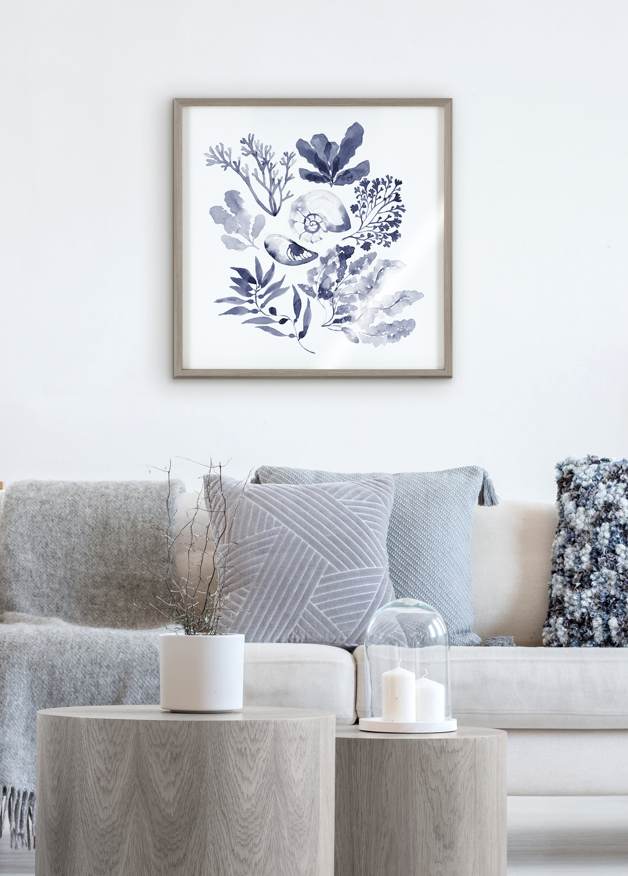 Blake Indigo Shells 24 in x 24 in Framed Painting Art Prints, by Kate and Laurel
