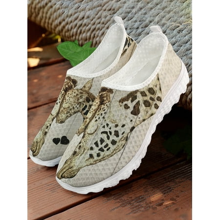 Cute Cartoon Giraffe 3D Printing Ladies Summer Shoes Comfortable Breathable Flat Loafers Soft Sole Mesh Sneakers