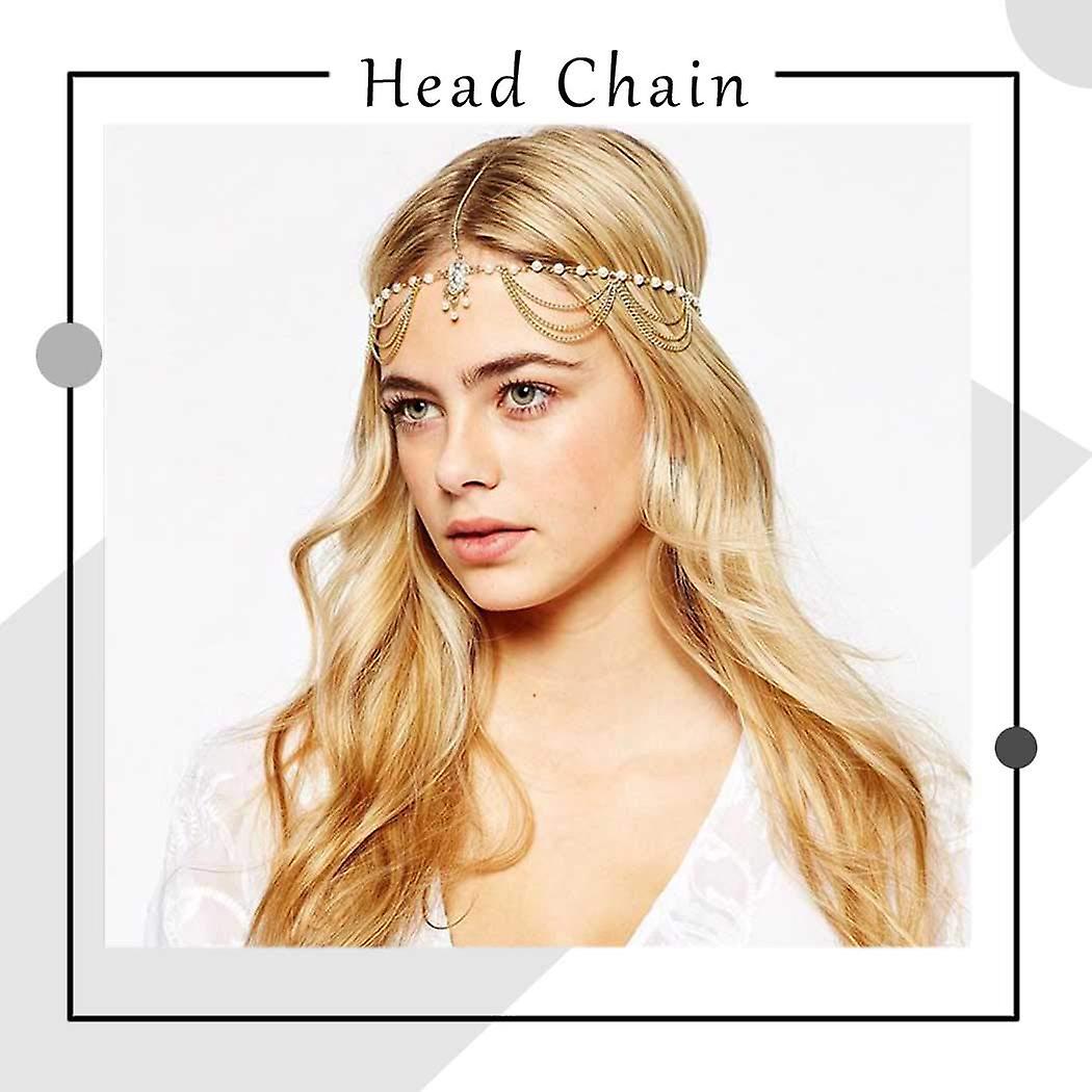 Cadena Para El Cabello Bohemia Con Diamantes De Imitación - Diadema Dorada Con Borlas, Para Bodas Y Fiestas