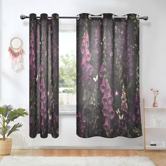 Yayeee Window Curtains Light Filtering 63"x42" Grommet Panel Pair Home Living Room Decor, Dark Purple Floral Pattern
