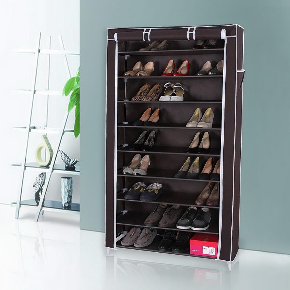 Topcobe 10 Tiers Shoe Rack, Shoe Shelf with Dustproof Cover, Shoe