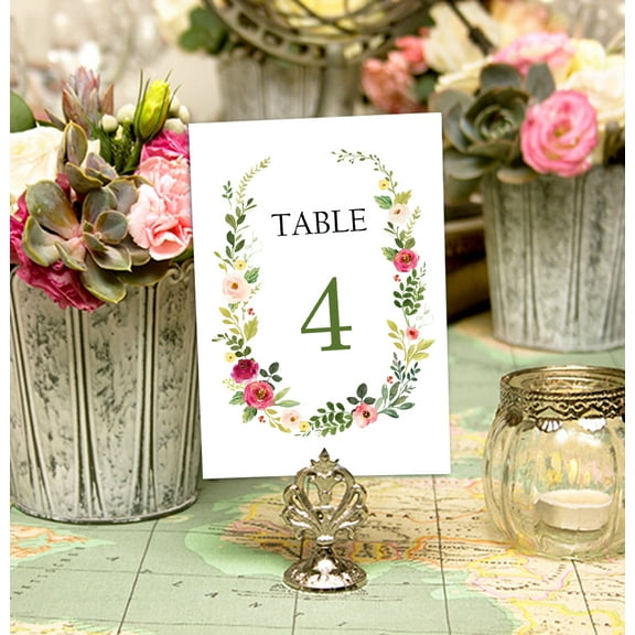 Darling Souvenir Double Sided Print Table Numbers Calligraphy Floral Oval Wreath Elegent Table Cards Decor-4" x 6" (1 to 12)