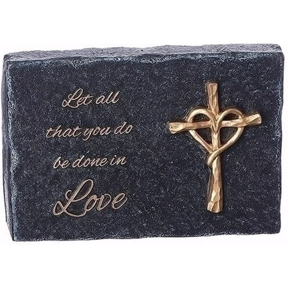 Roman Giftware 5 inch Heart of Black Plaque with Gold Cross