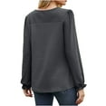 thumbnail image 4 of WREESH Womens Fashion Dressy Shirts Solid Color Knit Round Neck Long Sleeved Hollowed Out Patchwork Loose T-Shirt Pullover Dark Gray, 4 of 4