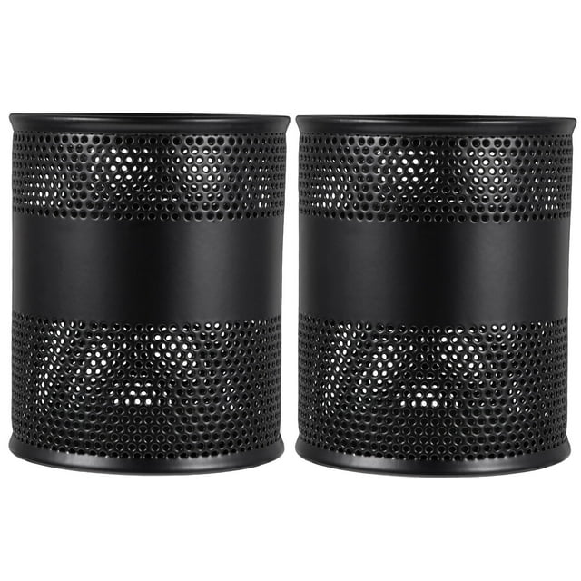 STRANDCHIC Back to School 2Pack Stackable Storage Boxes Round Iron Black for Desk Organization and Office Use