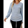 thumbnail image 3 of Camisetas para Mujer, Larga, Cuello en V, Básicas, Informales, Holgadas, Suaves, para Otoño. Azul S, 3 of 10