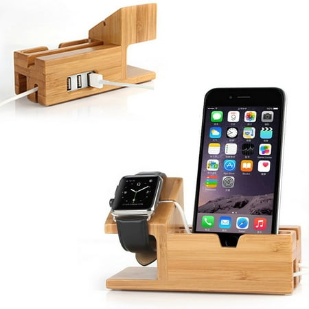 Apple Watch Stand with USB 2.0 Hub, Mignova iWatch Bamboo Wood C harging Dock Station Cradle Holder With 3 Ports USB 2.0 Hub for iWatch Series 12 38mm 42mm & iPhones & Other