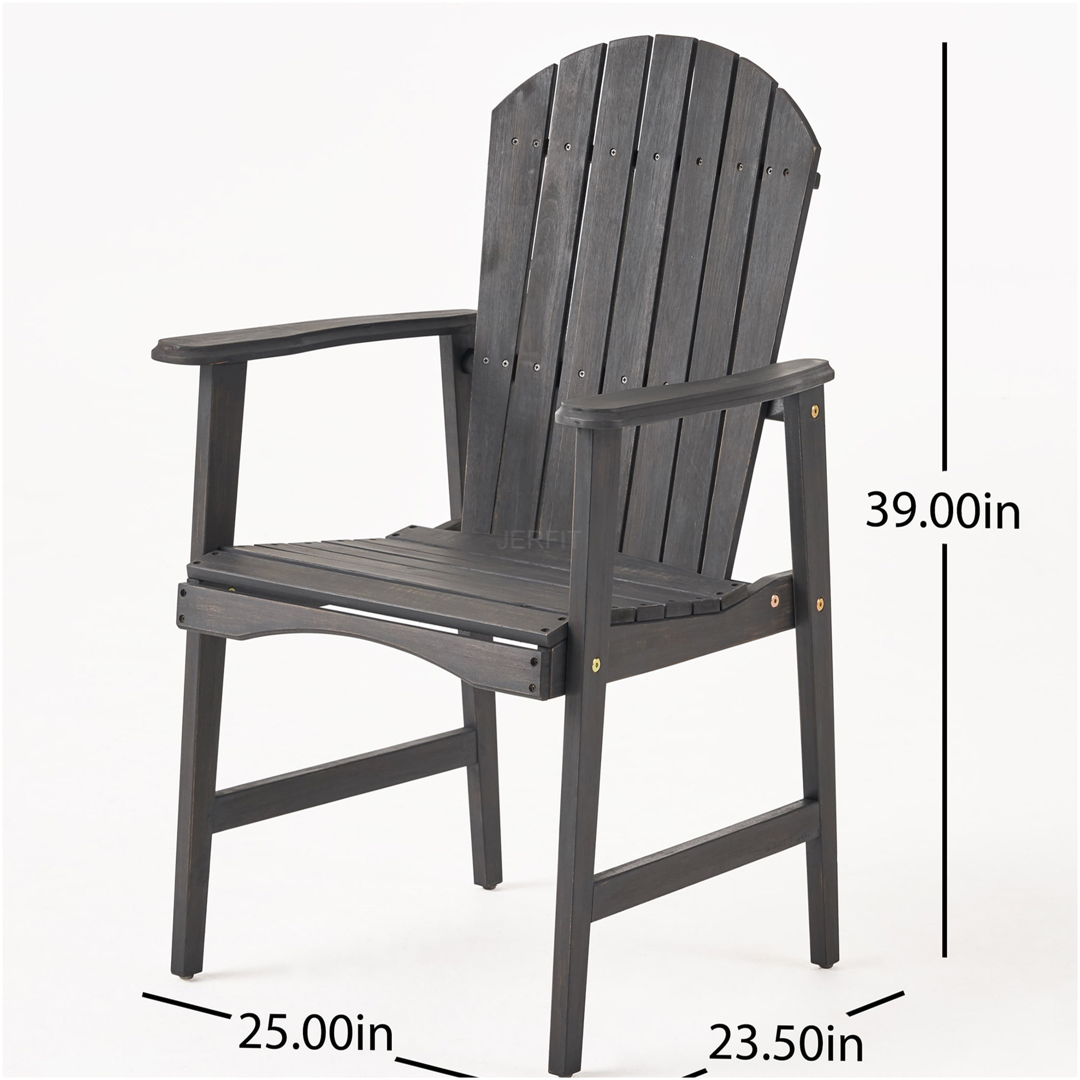 JERFIT 2-Pack Dark Gray Acacia Wood Adirondack Chairs for Outdoor Patio Dining, Weather-Resistant Hardwood Garden Seating Set