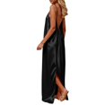thumbnail image 2 of Women's Sexy Backless Satin Maxi Dress V-Neck Sleeveless Side Slit Graduation Party Gown, 2 of 7